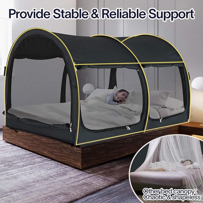 Alvantor Canopy Bed 2-in-1 Dream Privacy Space Full Size Sleeping Tents Indoor Pop Up Portable Frame Breathable Reducing Light & Air Ventilation