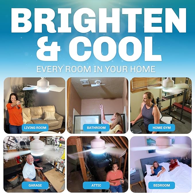Bell+Howell Socket Breeze Socket Fan Light with Remote, Portable Small Ceiling Fans with Lights for Bedroom, Kitchen, Living Room, Ceiling Fan with Light 3500K, 1000 Lumens, Screws into E26/E27