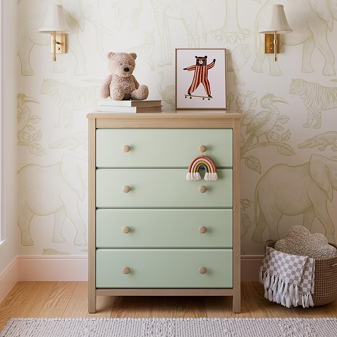 Storkcraft Alpine 4 Drawer Dresser (Driftwood with Sage) – GREENGUARD Gold Certified, Kids Storage Organizer, Modern 4 Drawer Chest for Bedroom, Must-Have Nursery Storage