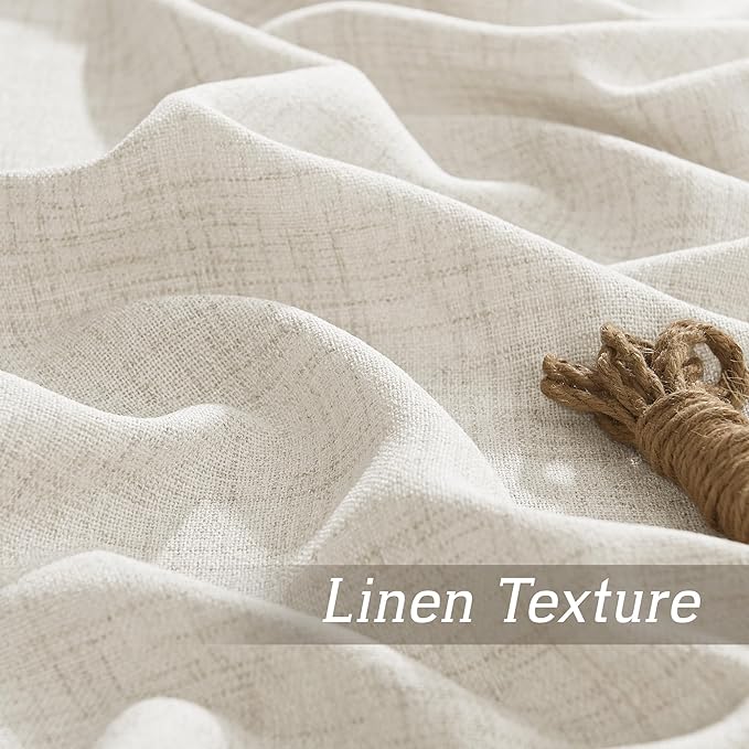 RYB HOME Curtains & Drapes Linen Sheer, Light Filtering Curtains 63 inches Long, Weave Textured/Rod Pocket, Cream Colored, W 52 x L 63 inches, 2 Panels Set