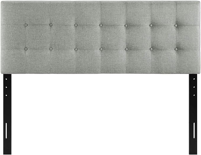 Modway Emily Tufted Button Linen Fabric Upholstered King Headboard in Gray