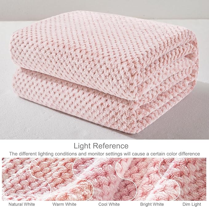 Exclusivo Mezcla Fleece Throw Blanket Extra Large, Super Soft and Warm Blankets for Couch, Sofa and Bed Waffle Textured, Cozy, Fuzzy and Lightweight (Mixed Dusty Pink, 50x70 Inches)