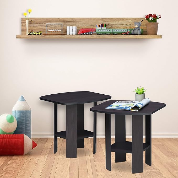 Furinno Simple Design End Table, 2-Pack, Dark Walnut