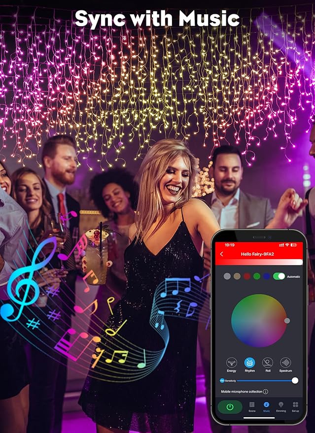Brightown Smart Icicle Lights for Outside, 33Ft 304 LED RGB Smart Christmas Lights with 58 Preset Modes, App or Remote Control, Music Sync, Memory and Timer Function for Indoor/Outdoor Use