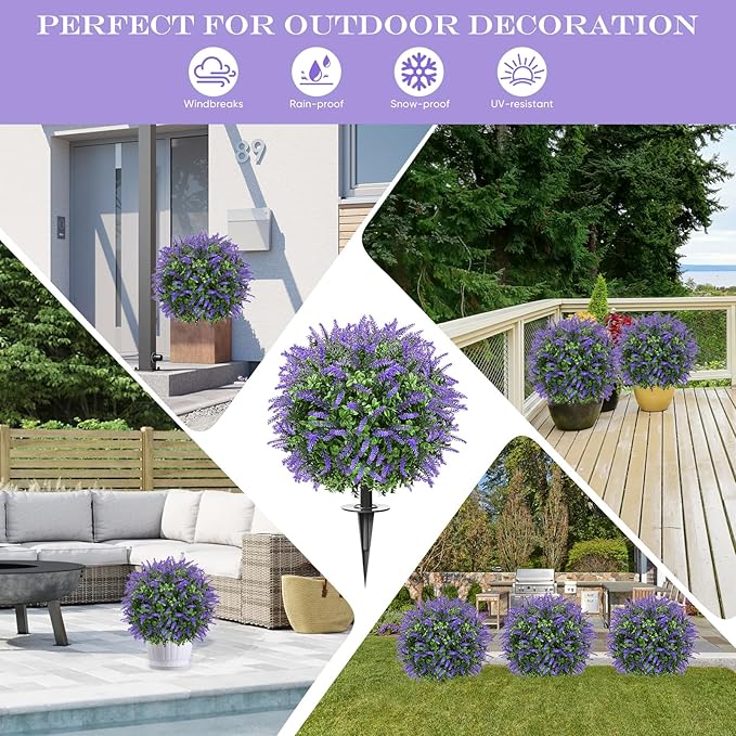 23" Set of 2 Artificial Boxwood Topiary Ball with Sunflower Flowers with Spikes for Outdoor, UV Resistant Faux Greenery Shrubs, Realistic Fake Bushes Plants for Garden, Yard, Front Porch, Patio Decor