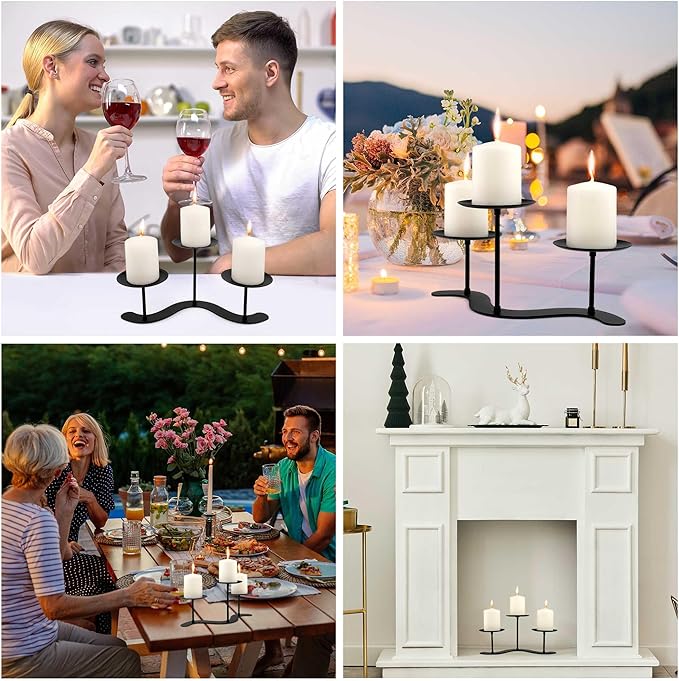 Iron Candle Holder Fireplace: 3 Arms Metal Candelabra Centerpiece Decor - Candle Holder Stand for Candelabra Pillar Candles