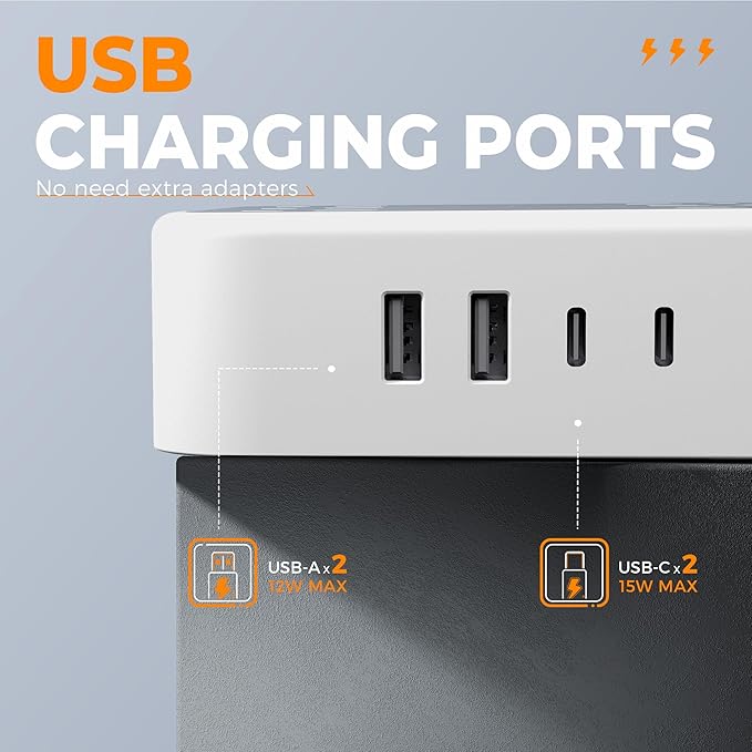 TESSAN Surge Protector Power Strip, 10FT Flat Extension Cord with Multiple Outlets, 12 Outlet Extender with 4 USB (2 USB-C), Flat Plug Power Strip, 1800J Surge Protection, Office, Dorm Essentials