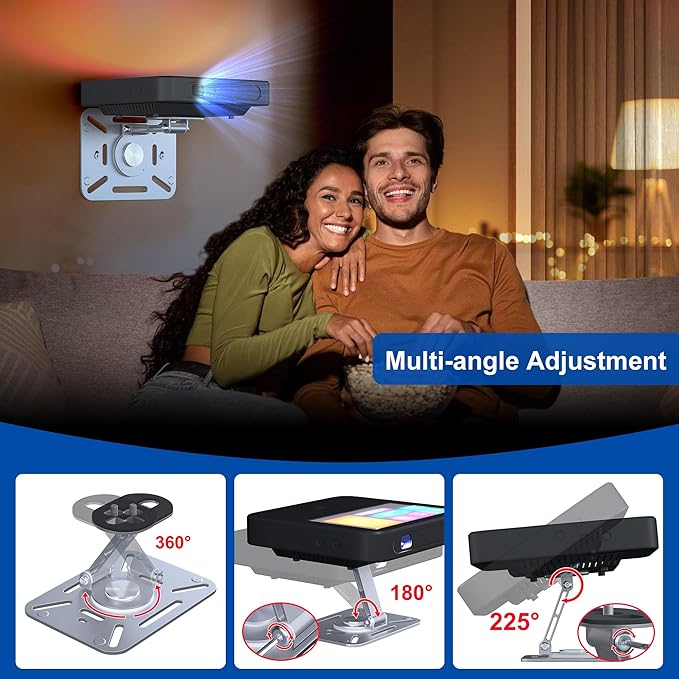 3 in 1 Desktop Projector Stand, Foldable Table Projector Mount with 1/4" Thread, 360° Rotation Projector Wall Mount Hanging Holder Compatible with Most Projectors for Home, Office