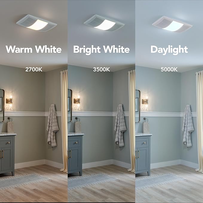 Broan-NuTone BHFLED110 PowerHeat Bathroom Exhaust Fan, Heater, and LED Light Combination, 110 CFM