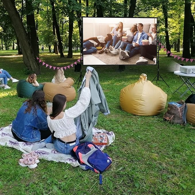 120 Inch Projector Screen with Stand, 4K HD 16:9 Movie Screen for Backyard, Outdoor Movie Nights and Business Presentations, Portable Foldable Anti-Crease Screen with Carry Bag