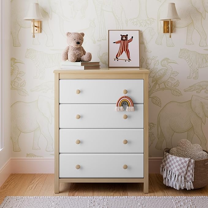 Storkcraft Alpine 4 Drawer Dresser (Driftwood and White) – GREENGUARD Gold Certified, Kids Storage Organizer, Modern 4 Drawer Chest for Bedroom, Must-Have Nursery Storage