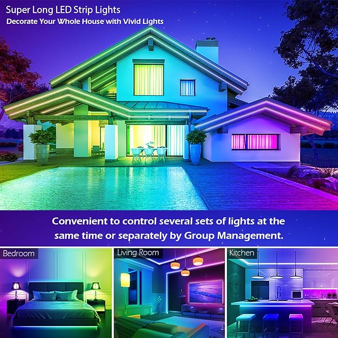20FT Led Strip Lights,Long Smart Led Light Strips Music Sync 5050 RGB Color Changing Rope Lights,Bluetooth APP/IR Remote/Switch Box Control Led Lights for Bedroom,Home Decoration,Party,Festival