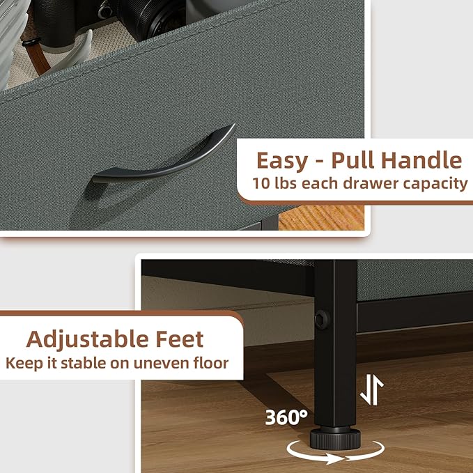 Somdot Nightstand Set of 2, Small Dresser for Bedroom with 2 Drawers, Bedside Table Night Stand End Table with Fabric Bins for Bedroom Kids Closet Dorm Guest Room, Charcoal Grey