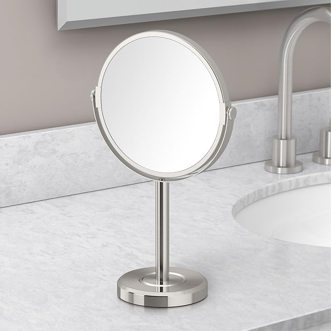 Gatco 1386SN Latitude II Minimalist Bathroom Counter Top Vanity, 3x Magnification Makeup Mirror, 12.5" Height, Satin Nickel