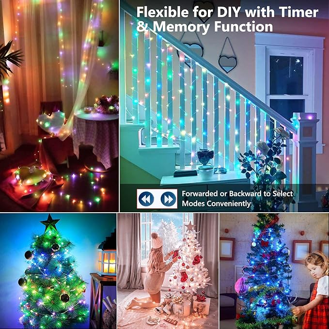 BrizLabs Christmas Fairy Lights - 66ft 200 LED Color Changing Fairy Lights with Remote, Plugin RGB Rainbow Christmas Twinkle Light White & Red Starry Xmas Light for Xmas Halloween Home Party Wedding