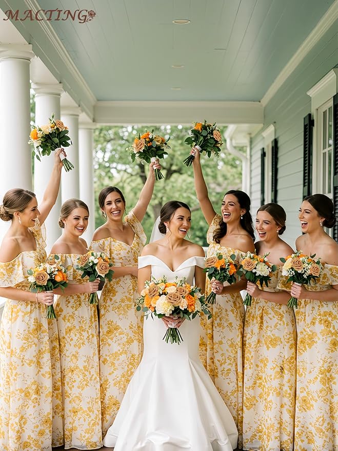 MACTING 60PCS Artificial Flower Roses Real Touch Fake Flowers with Stem Foam Roses for DIY Wedding Bridal Bouquet Table Centerpieces Party Wreath Home Fall Thanksgiving Decorations(Gold Yellow)