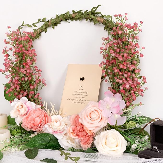 N&T NIETING Babys Breath Artificial Flowers Bulk, 10Pcs Fake Gypsophila Bouquet Flowers Real Touch Faux Babies Breath Arrangement for Wedding Floral Party Home Centerpieces Vase Decoration, Pink