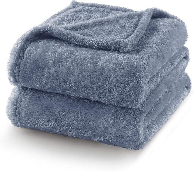 Exclusivo Mezcla Plush Fuzzy Fleece Bed Blanket King Size, Super Soft, Fluffy and Warm Blankets, Suitable for All Seasons (Stone Blue, 90x104 Inches)