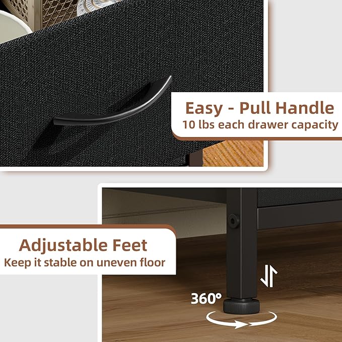 Somdot Nightstand, Small Dresser for Bedroom with 2 Drawers, Bedside Table Night Stand End Table with Fabric Bins for Bedroom Kids Closet Dorm Guest Room, Black