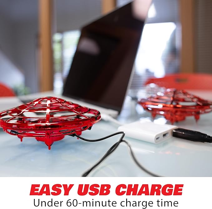 Force1 Scoot Hand Operated Drone for Kids or Adults - Hands Free Motion Sensor Mini Drones, Easy LED Indoor Rechargeable UFO Toy Flying Orb Ball Drone Toys for Boys and Girls (Red)