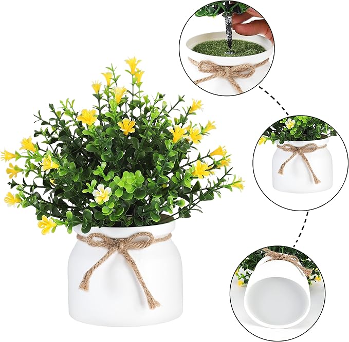 Fake Potted Plants - 4pcs Artificial Plants & Flowers in Macaron Pot Small Faux Plants Indoor Fake Plant Decor, Desk Plant for Home Bathroom Kitchen Shelf Office Decor