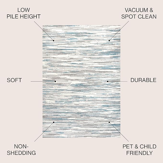 JONATHAN Y Speer Abstract Linear Stripe Gray/Blue Indoor Area Rug, 5x8, Contemporary, Rustic, Easy-Cleaning for Living Room, Bedroom, Kitchen, Pet Friendly, Non-Shedding (LUX106A-5)