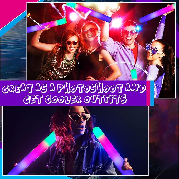 Vinsot 300 Pcs Light up Foam LED Sticks Bulk with 3 Modes Colorful Flashing LED Strobe Sticks Glow in The Dark Party Supplies for Birthday Party, Concert and Event