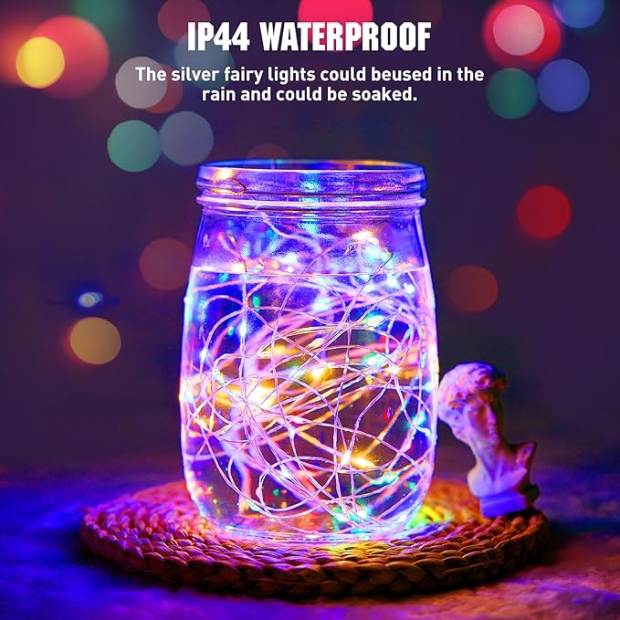 JMEXSUSS 4 Pack 50 LED Multicolor Fairy Lights Battery Operated, Each16 ft Multicolor Christmas Lights Waterproof Twinkle Lights for Party Wedding Christmas Birthday Indoor Outdoor Decoration