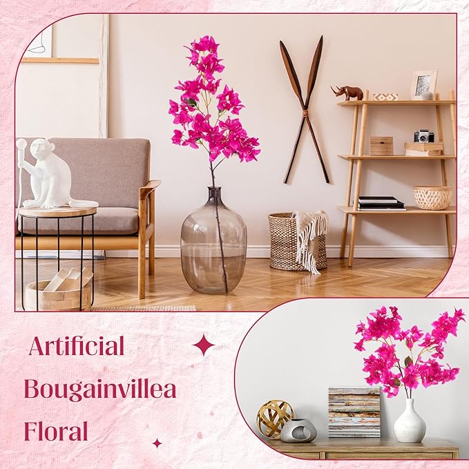 16 Pack Artificial Bougainvillea Floral 38" Silk Long Stem Bougainvillea Plants Hanging Table Centerpiece for Home Wedding Indoor Outdoor Decorations (Rose Purple)