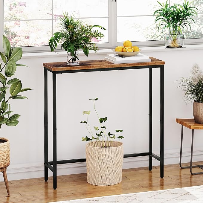 HOOBRO Narrow Console Table, 29.5" Small Entryway Table, Thin Sofa Side Display Table, for Hallway, Bedroom, Living Room, Foyer, Rustic Brown and Black BF75XG01