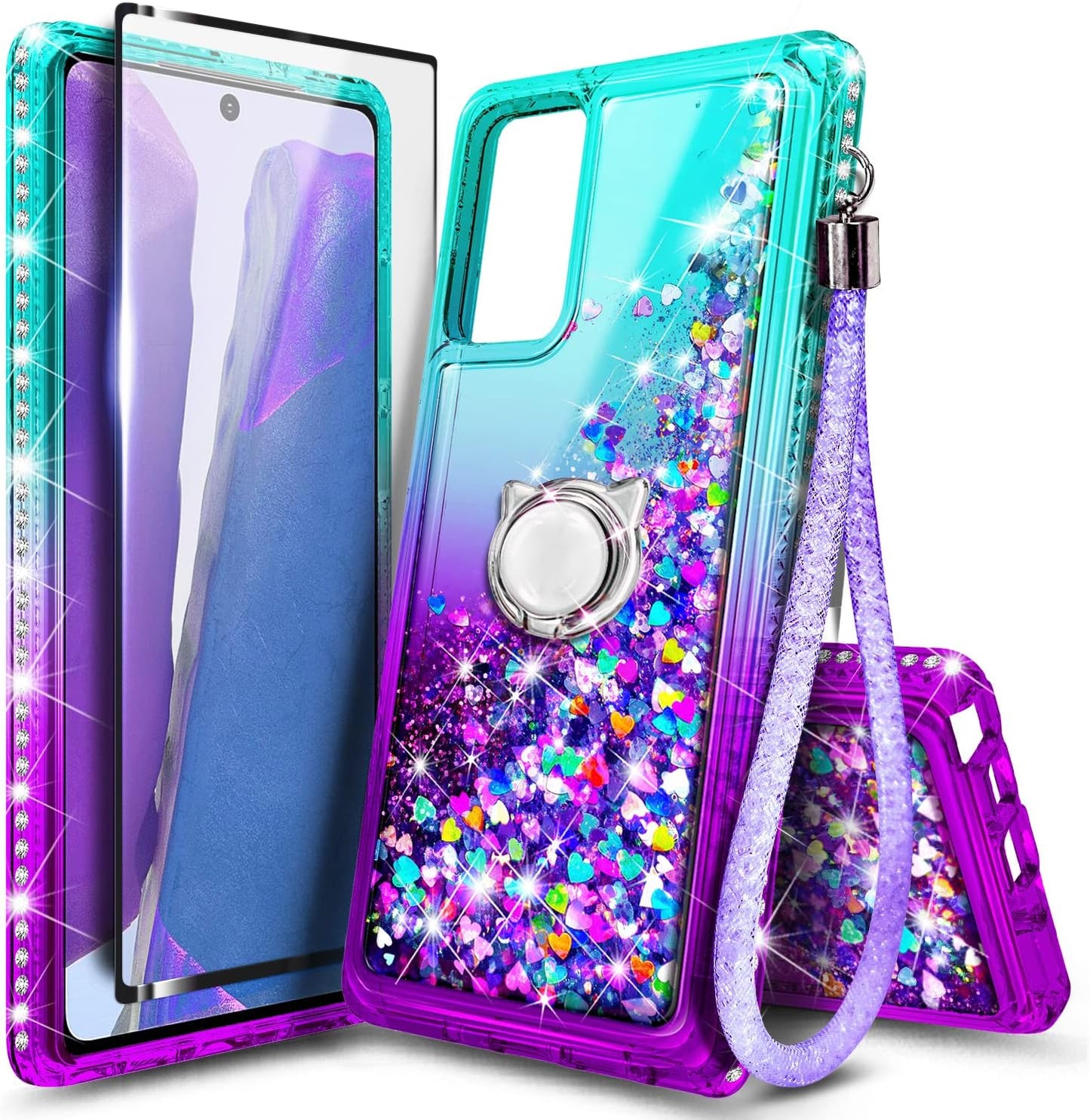 NZND Glitter Liquid Floating Waterfall Phone Case for Samsung Galaxy A13 4G/5G with Tempered Glass Screen Protector