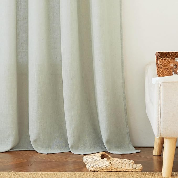 RYB HOME Green Linen Curtains for Living Room, Rod Pocket Thick Linen Burlap 72 Inch Length Light Filtering Privacy for Home Office Dining Room, W 34 x L 72 inches, Sage Green, 2 Panels Set