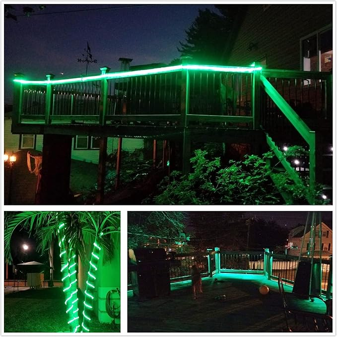 Green LED Rope Light, 20Ft LED Strip Lights Outdoor Waterproof Decorative Lighting for Indoor/Outdoor Decorations, Deck, Patio, Party and Bedroom Decorations