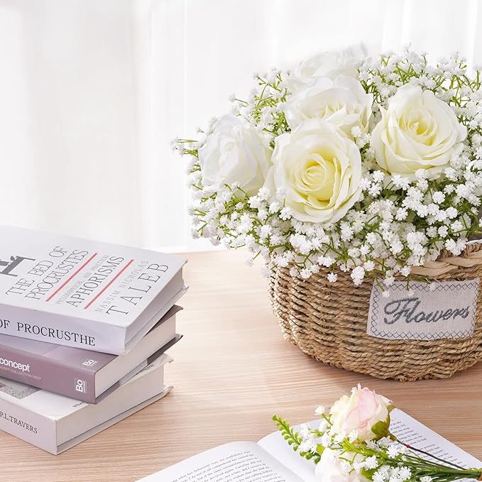 Waipfaru 30 Pcs Babys Breath Artificial Flowers, Baby Breath Flowers Artificial Bulk, Real Touch White Fake Flowers, Faux Babies Breath Gypsophila for Wedding Home Decor Floral Arrangement