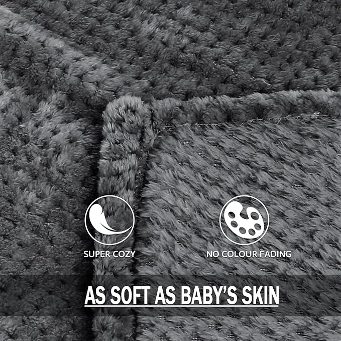 Exclusivo Mezcla Fleece Throw Blanket Extra Large, Super Soft and Warm Blankets for Couch, Sofa and Bed Waffle Textured, Cozy, Fuzzy and Lightweight (Dark Grey, 50x70 Inches)