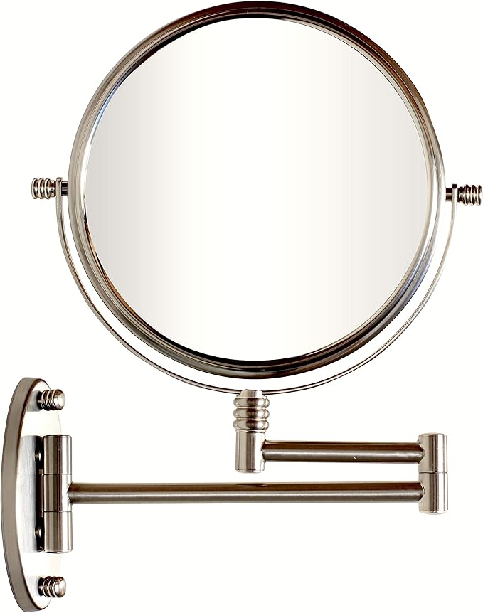 Deco Brothers Wall Mount Extendable Mirror, 8 Inch Double Sided with 7X Magnification, Nickel