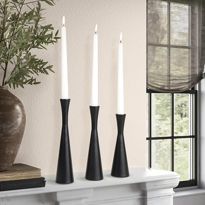 Vixdonos Matte Black Taper Candle Holders Metal Candlestick Holders Set of 3 Table Mantel Decorative Candle Stand for Dinning,Party，Wedding,Home Decor(Matte Black)