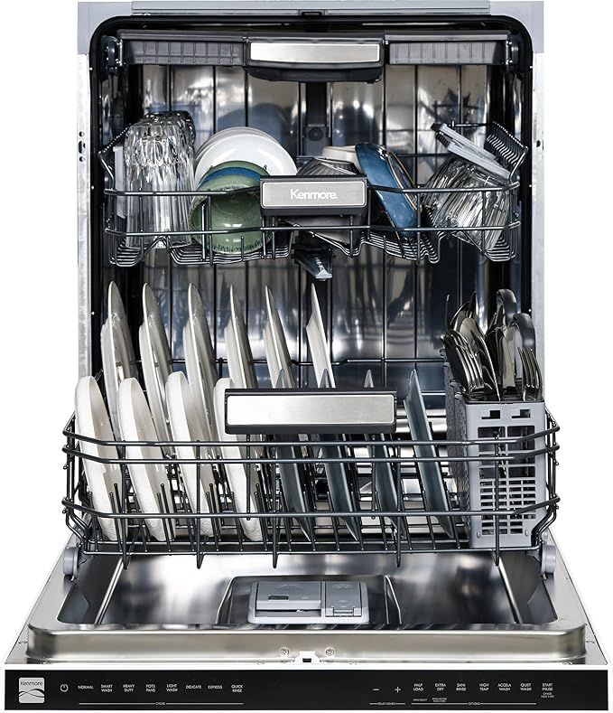 Kenmore 24" Built-in Stainless Steel Tub Dishwasher EasyFlex 3rd, SmartWash, UltraWash, TurboDry, MoreSpace Plus Adjustable Rack, Energy Star Certified, White