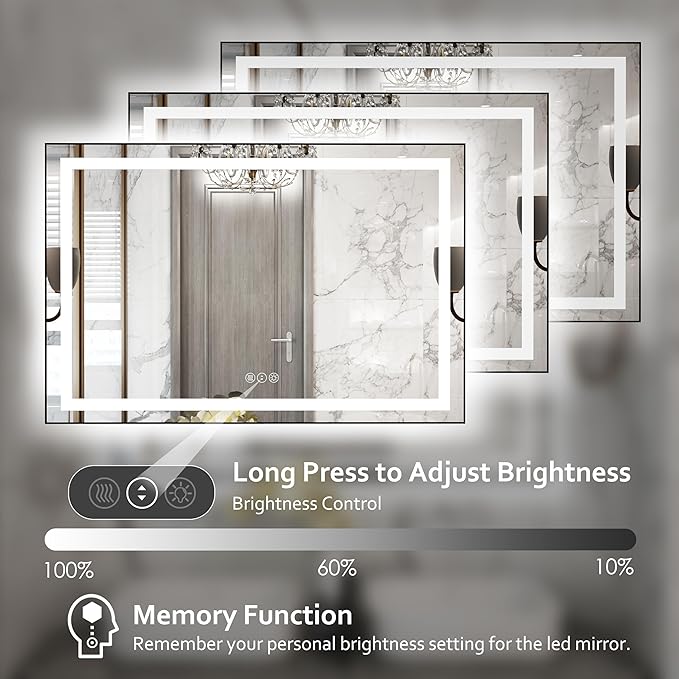 48"x 32" LED Bathroom Mirror with Black Frame, Bathroom Mirror with Lights Front and Backlit, Lighted Mirror Stepless Dimmable, Anti-Fog, Memory, LED Vanity Mirror with Lights 3 Colors