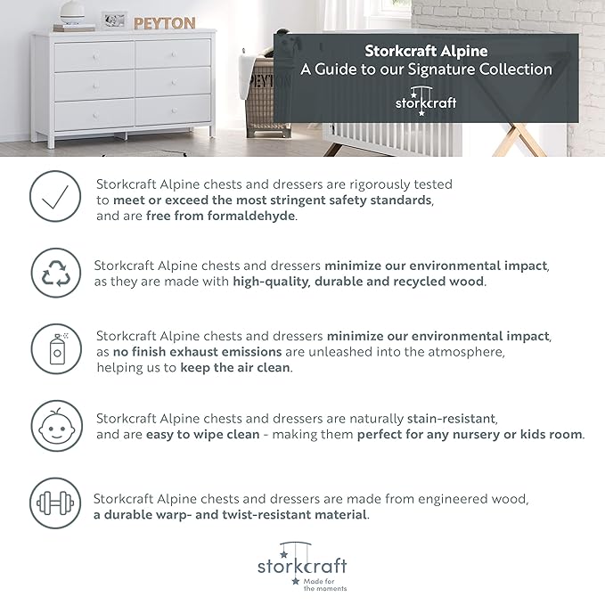 Storkcraft Alpine 6-Drawer Dresser (Pebble Gray) – GREENGUARD Gold Certified, Gray Dresser for Bedroom, Kids & Nursery Storage Drawers, Safety Interlocking Drawers, Pre-Installed Tracks, Kids Bedroom
