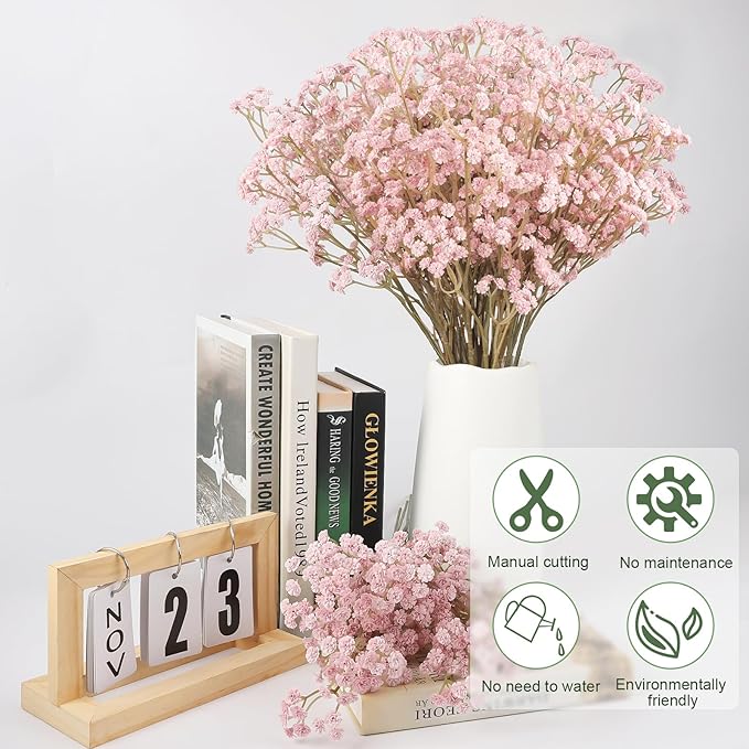 N&T NIETING10 PCS Babys Breath Artificial Flowers Fake Babys Breath Flowers Artificial Bulk Dusty Pink Gypsophila Bouquets Real Touch Faux Flowers for Wedding Floral Arrangement Party Home Decoration