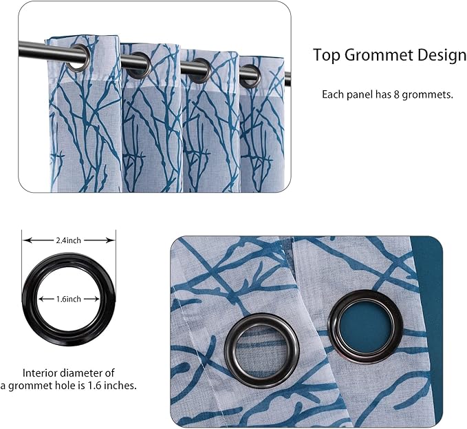 BONZER Mix and Match Curtains - 2 Pieces Branch Print Sheer Curtains and 2 Pieces Blackout Curtains for Bedroom Living Room Grommet Window Drapes, 54x84 Inch/Panel, Teal, Set of 4 Panels