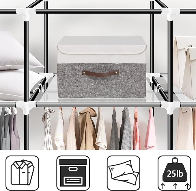 LOKEME Portable Closet, Great Size 82-Inch Portable Wardrobe with 5 Hanging Areas and 10 Storage Shelves for Hanging Clothes, Extra Sturdy 25mm Steel Tube and Easy to Assemble, Grey
