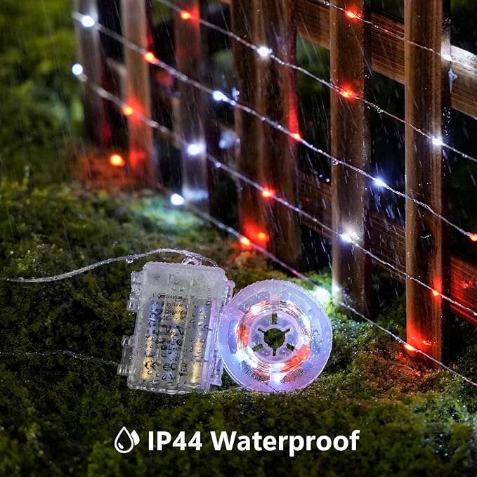 JMEXSUSS 2 Pack Red and White Fairy Lights Battery Operated, Total 200LED 66ft Red and White Christmas Lights with Remote, 8 Modes Battery Powered Twinkle Lights for Bedroom Christmas Tree Decor