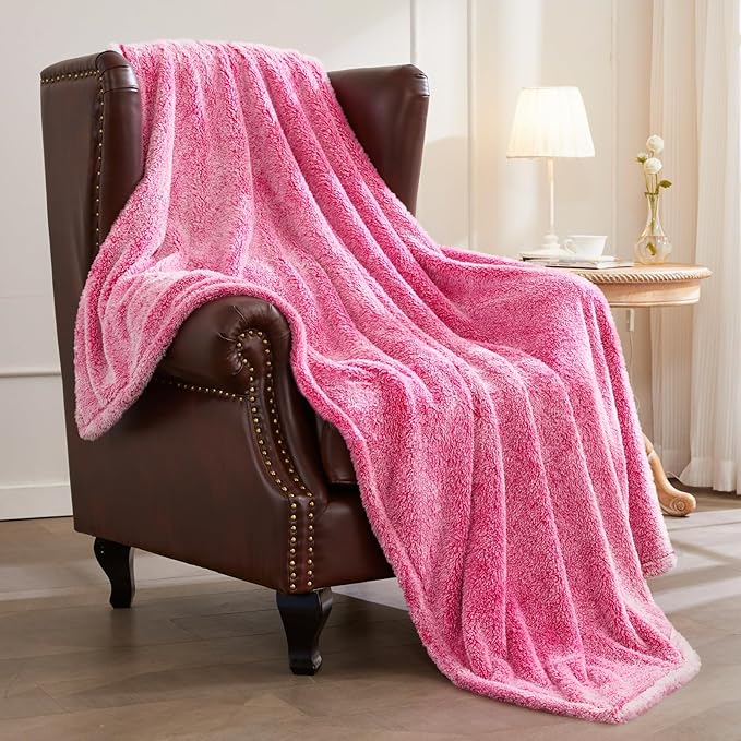 Exclusivo Mezcla Plush Fuzzy Fleece Throw Blanket Extra Large, Super Soft, Fluffy and Warm Blankets for Couch, Bed, Suitable for All Seasons (50x70 Inches, Mixed Hot Pink)