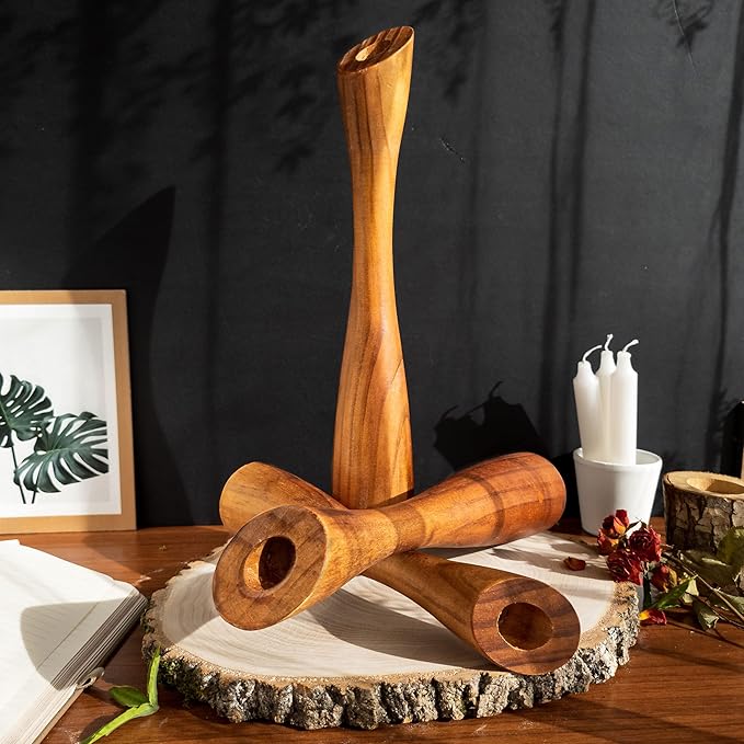OLEEK Wooden Taper Candle Holders - Woods Taper Candle Holders for Table Centerpiece - Wood Candlestick Holders (9", 8", 6") Wooden Candlestick Holder for 7/8" candlesticks - Candlestick Holders Wood