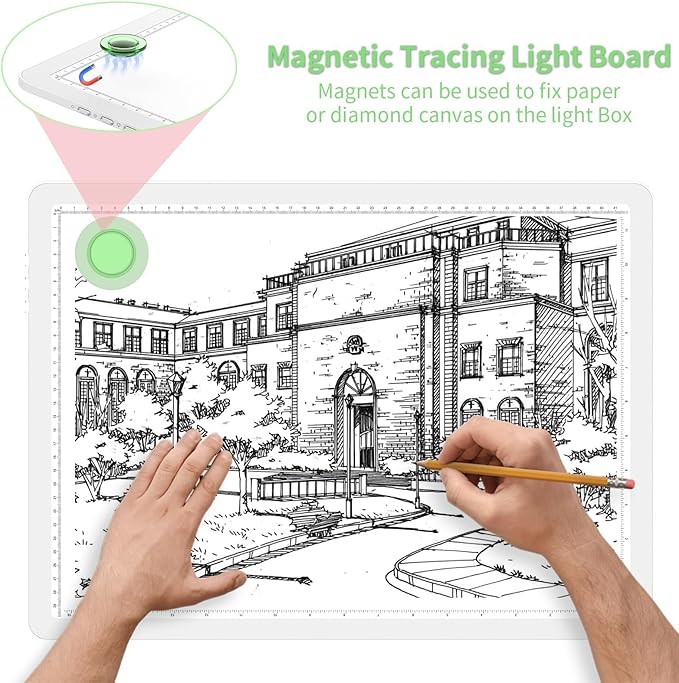 KOBAIBAN A3 Magnetic Light Pad with Bag, Rechargeable Diamond Art Light Board with Side Physical Buttons, 3 Color Light Modes Super Bright Light Table Light Box for Tracing, Drawing, Sketching (White)