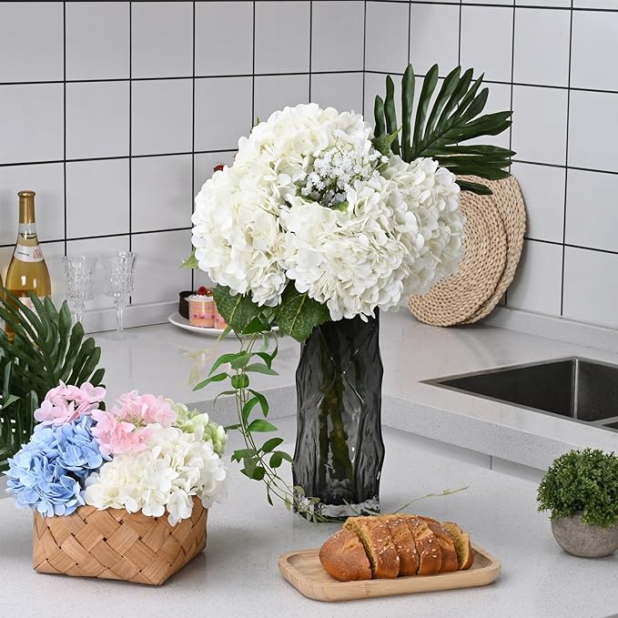 MARTINE MALL 4Pcs 21in Hydrangea Artificial Flowers, Latex Real Touch Hydrangeas Lifelike Large Hydrangea Flowers for Home Decor Party Arrangements Wedding Bouquets Centerpieces (White)