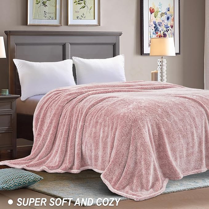 Exclusivo Mezcla Plush Fuzzy Fleece Throw Blanket Extra Large, Super Soft, Fluffy and Warm Blankets for Couch, Bed, Suitable for All Seasons (50x70 Inches, Mixed Dusty Pink)