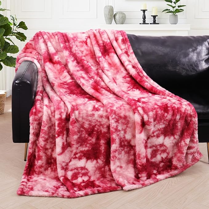 Exclusivo Mezcla Plush Fuzzy Fleece Throw Blanket Extra Large, Super Soft, Fluffy and Warm Blankets for Couch, Bed, Suitable for All Seasons (50x70 Inches, Tie Dye Pink)